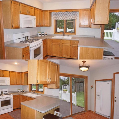 Sage Green Walls Oak Cabinets Backsplash