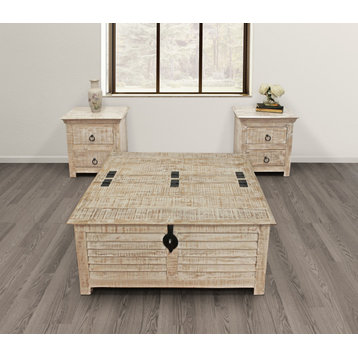 Troy 3-Piece Living Room Set With Box Coffee Table and 2 End Tables, Gray Wash