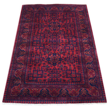 Afghan Khamyab Soft Wool Deep and Saturated Red Hand Knotted Rug, 3'4" x 4'9"