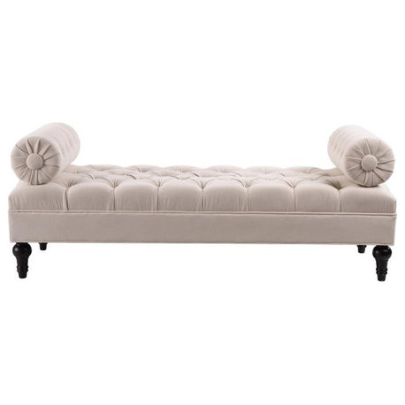 Lewis Bolster Arm Entryway Polyester Cream Bench