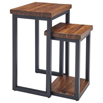 Claremont Rustic Wood Nesting End Tables, Set of Two