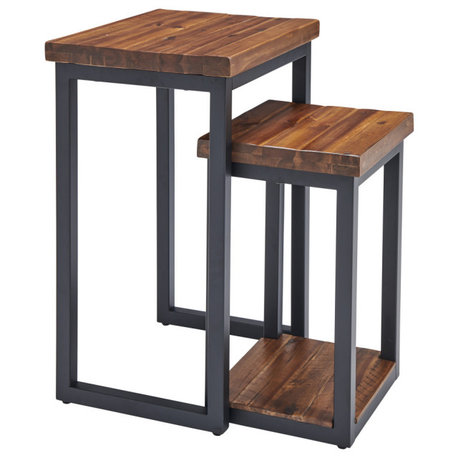 Claremont Rustic Wood Nesting End Tables, Set of Two