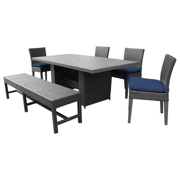 Belle Rectangular Outdoor Patio Dining Table with 4 Chairs 1 Bench in Navy