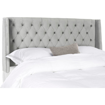 Safavieh London Pewter Tufted Winged Headboard, Pewter, Queen