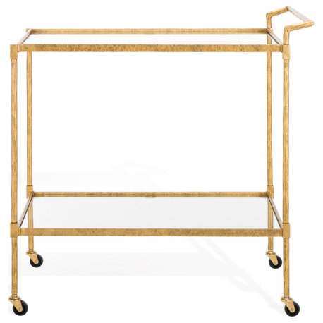Safavieh Couture Isabellina Metal Bar Cart, Brass/Clear