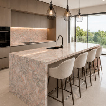 Breche Stone Kitchen Benchtop & Waterfall Island | Brisbane & Gold Coast