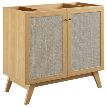 Modway Soma 36" Modern Wood Bathroom Vanity Cabinet with Adjustable Shelf in Oak