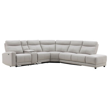 Kimmel Power Reclining Leather Sectional With Power Headrests, Gray