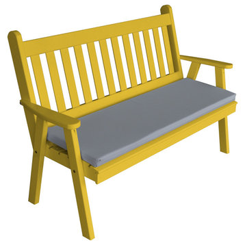 Pine Traditional English Garden Bench, Canary Yellow, 5 Foot
