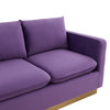 LeisureMod Nervo Modern Velvet Sofa With Gold Base, Purple