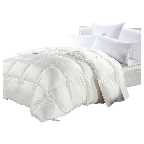 Luxurious Siberian Goose Down Comforter 1200 Thread Count, 60 Oz, Queen, White