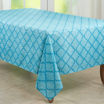 Tablecloth With Laser-Cut Hemstitch Design,Turquoise, 65"x90"