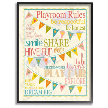 Stupell Industries Playroom Rules with Pennants in Pink, 11 x 14