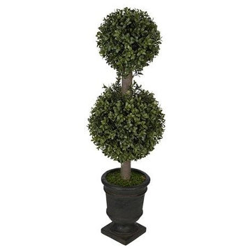 Artificial Boxwood Double Ball Topiary in Brown Urn