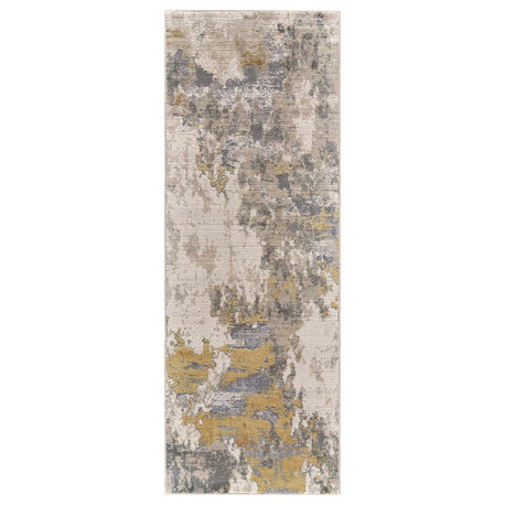 Weave & Wander Vanhorn Contemporary Watercolor Rug, Gold/Birch, 2'10"x7'10"