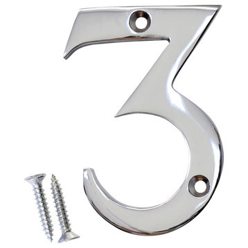 RCH Hardware Brass Modern House Number, 3-Inch, Various Finishes, Polished Chrom