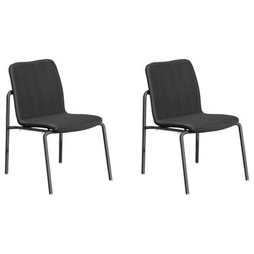 Orso Side Chair, Shadow Resin Wicker, Carbon Powder Coated Aluminum, Set of 2