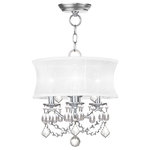 Livex Lighting - Newcastle Convertible Chain-Hang and Ceiling Mount, Brushed Nickel - Add glamour to your home with this enchanting shaded chandelier. Scrolling arms adorned in a brushed nickel finish are paired with glittering crystal drops that reflect light when illuminated. A white handmade silk shimmer shade completes this chic design.