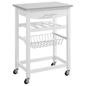 Linon Natalie Wood Stainless Steel Top Kitchen Cart in White