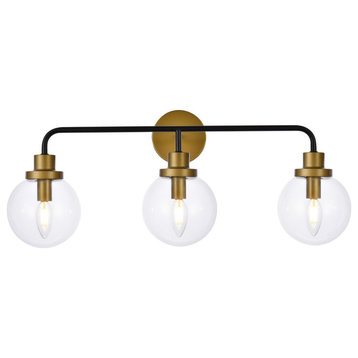 Helen 3-Light Bath Sconce, Black With Brass With Clear Shade