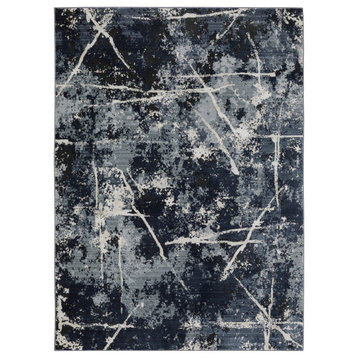 Christian Crashed Blue and Blue Contemporary Power-Loomed Area Rug, 7'10"x10'10"
