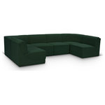 Meridian Furniture - Ollie Black Boucle Fabric U-Shaped Modular Sectional, Green, 6-Piece: 4 Armless Chair, 2 Corner Chair - Meet the epitome of style and functionality with this Ollie boucle fabric living room sectional, part of the Ollie modular collection. A contemporary marvel, this sectional features chic and inviting rich green boucle fabric upholstery, giving it a sumptuous texture that oozes elegance and luxury. Curved corners add to the visual look of the sectional while maximizing seating comfort while lounging, reading, or entertaining. Pair it with other items in the Ollie collection easily, thanks to an attachment latch underneath.