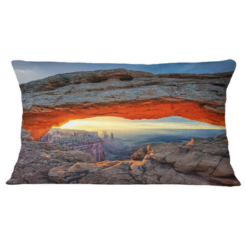 Sunrise At Mesa Arch in Canyon Lands Flower Throw Pillow, 12"x20"