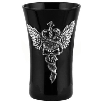 Winged Skull Pierced By Knife With Snakes Shot Glass, Glossy Black