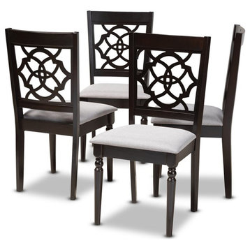 Bowery Hill 17.9" Modern Oak Wood Dining Chair in Espresso and Gray (Set of 4)