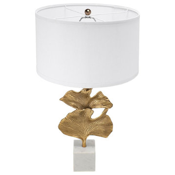 Ginkgo 1 Light Table Lamp, Gold and White