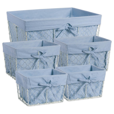 DII Chicken Wire Basket, Set of 5 Antique White, Washed Denim