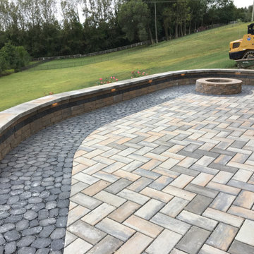 Permeable Paver Patio, Seat Walls, Fire Pit, Lighting