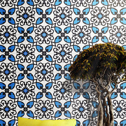Moroccan Mosaic & Tile House - 8"x8" Agadir Handmade Cement Tile, Blue/Black, Set of 12 - Wall And Floor Tile