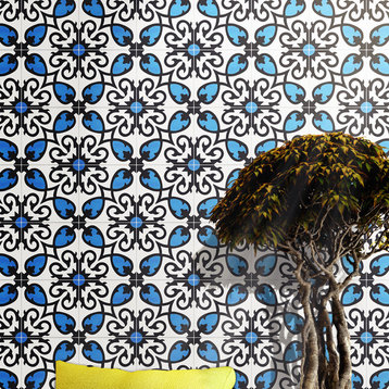 8"x8" Agadir Handmade Cement Tile, Blue/Black, Set of 12
