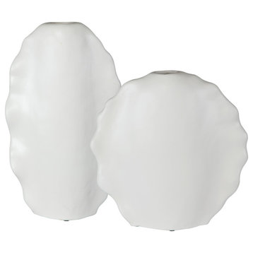 Ruffled Feathers Modern White Vases, S/2"