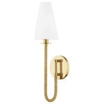 Hudson Valley - Ripley Wall Sconce in Aged Brass - This wall sconce from Hudson Valley is a part of the Ripley collection comes in aged brass finish. This light measures 6" high.  This light uses one Wedgebase LED bulb.Damp rated. Light can be used in humid environments like bathrooms or covered outdoor areas. This light includes a 1 Year Limited Manufacturer Warranty.  This light requires 1 , 4 Watt Bulbs (Not Included) UL Certified.