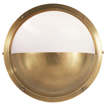Pelham Moon Light in Hand-Rubbed Antique Brass with White Glass