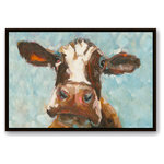 DDCG - Curious Cow 1 Canvas Wall Art, 24"x36", Framed - This canvas print features painterly brush strokes and whimsical colors. The wall art is printed on professional grade tightly woven canvas with a durable construction, finished backing, and is built ready to hang. The result is a remarkable piece of wall art that will add elegance and style to any room.