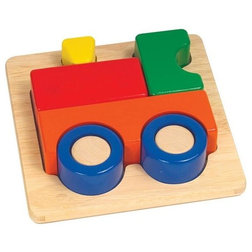 Contemporary Kids Toys And Games Wood Train Puzzle w Primary Color Pieces