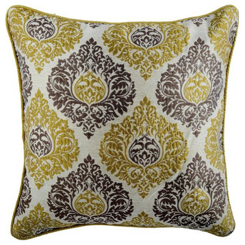 Decorative Gold and Grey Jacquard 18"x18" Throw Pillow Cover, Damask Touch