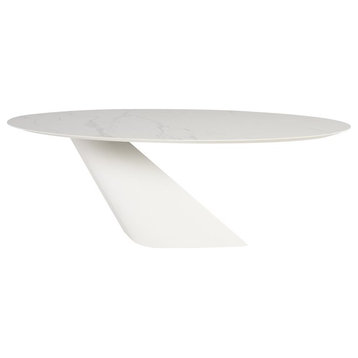 Nuevo Oblo 92.8" Contemporary Ceramic & Steel Metal Dining Table in Matte White