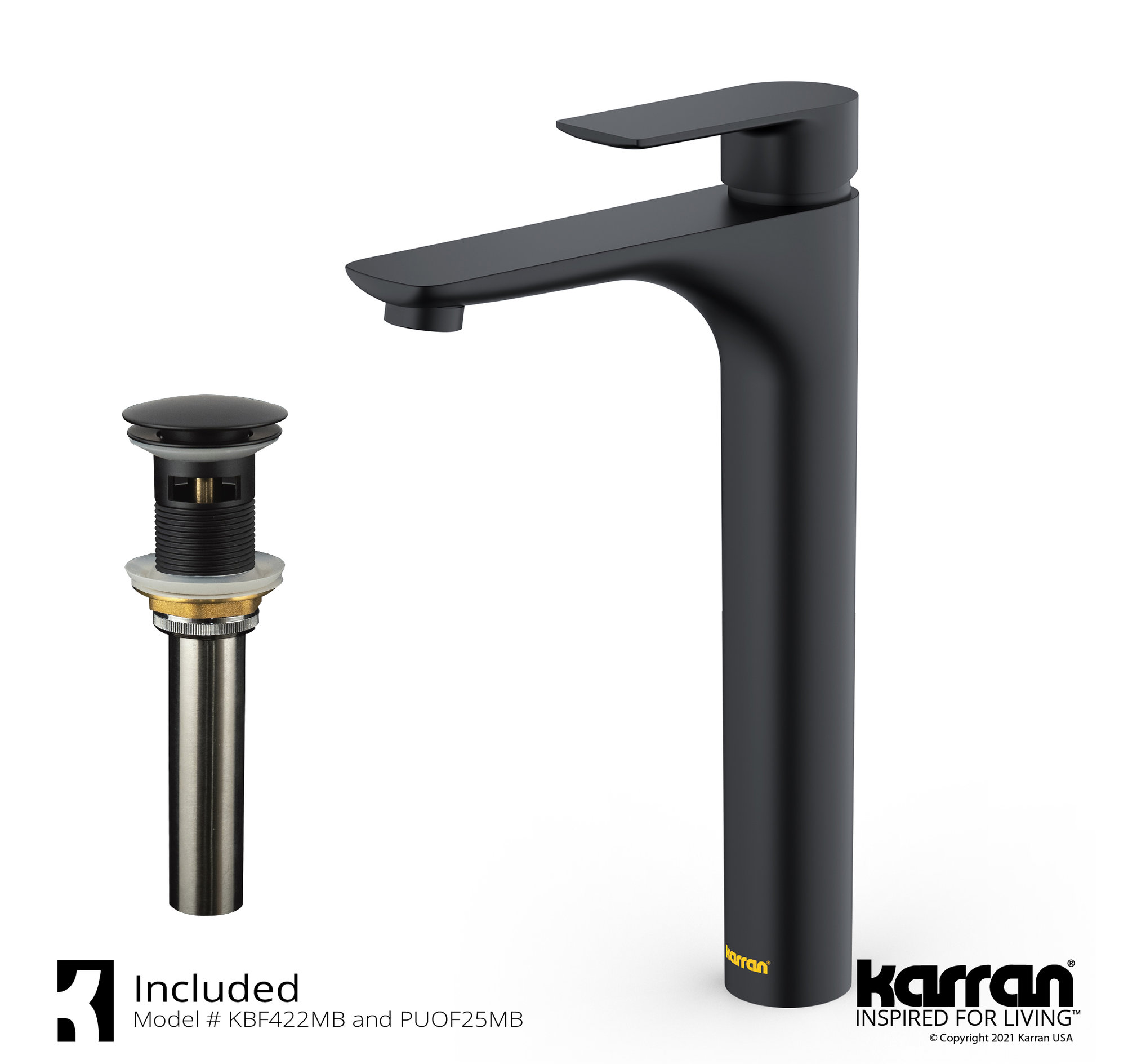 Karran White Acrylic 16" Square Vessel Sink With Faucet Kit, Matte Black