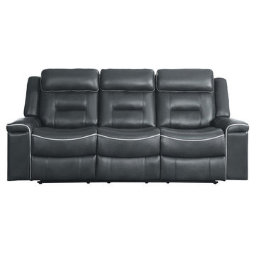 Lexicon Darwan Faux Leather Lay Flat Double Reclining Sofa in Dark Gray