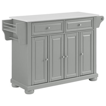Pemberly Row Transitional Wood/Granite Kitchen Island in Gray/Chrome