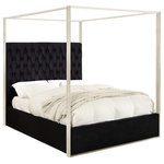 Meridian Furniture - Porter Velvet Bed, Black, King - Dream big in the Porter black velvet canopy bed. This handsome Meridian Furniture bed has a tufted headboard that stands a full 60 inches tall, giving the bed a regal and sophisticated look. The headboard is tufted for added elegance, and the bed comes with a chrome canopy, adding to its overall elegance and grandeur. Black velvet fabric used on the sides and headboard gives it a luxe vibe, and the headboard is heavily padded, making it an ideal backrest for reading or watching TV.
