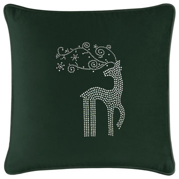 Sparkles Home Rhinestone Reindeer Pillow, Emerald Velvet, 20x20