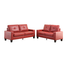 ACME Platinum II Tufted Fabric Back Sofa and Loveseat in Red PU