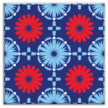 4.25"x4.25" Folksy Love Glossy Decorative Tile, Kaleidoscope Blue-Red