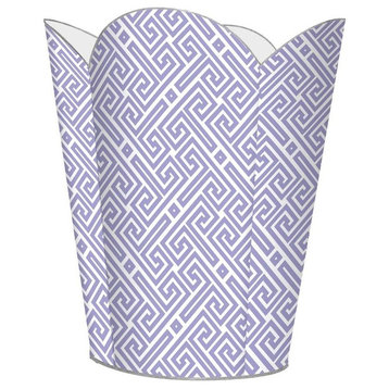Lavender and White Fret Pattern Wastepaper Basket