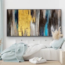 Preethi Arts - 72x36 IN Golden Original white brown minimal art textured Wall Art Decor - Paintings
